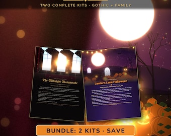 Halloween-Party-Set, 2 druckbare Sets: Gothic Viktorianisch + Familie Kinder, Einladungen, Spiele, Menü, Banner, Schilder, Sofort-PDF