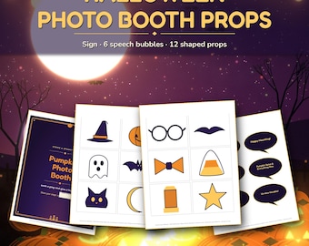 Halloween-Foto-Requisiten zum Ausdrucken: Kürbis, Geist, Hexenhut, Sprechblasen, Selfie-Schild, Kinder-Büroparty-Deko, PDF-Download
