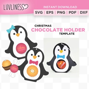 Soporte de chocolate de Navidad SVG para Cricut & Silhouette, Soporte de caramelo de Navidad SVG, Penguin SVG, Plantilla de caja de chocolate Penguin Candy Bar