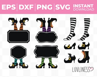 Vector Witch Shoes and Legs SVG Bundle with Blank Chalkboard Signs, 4 Designs, Instant Download for Cricut & Silhouette, png, eps, dxf, svg
