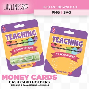 Carte-cadeau enseignant PNG, titulaire de la carte d'argent enseignant, téléchargement immédiat pour Cricut, imprimer puis couper, idées cadeaux enseignant bricolage, appréciation de l'enseignant