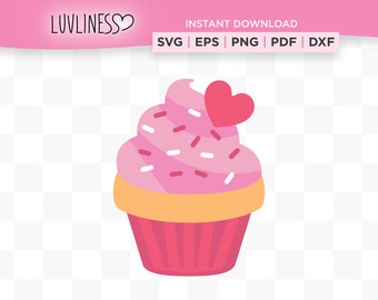 Valentine Cupcake SVG for Cricut & Silhouette, Valentine Cupcake PNG Clip Art, Valentines Day Cupcake SVG, Cute Cupcake svg, Pink Cupcakes