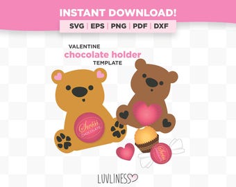 Porta chocolates de San Valentín con forma de oso SVG para Cricut y Silhouette, Porta dulces de San Valentín SVG, Oso SVG, Plantilla de caja de chocolates, Oso de San Valentín