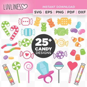 Set di 20 pacchetti SVG di caramelle / caramelle dolci lecca-lecca in formato SVG, gocce di gomma in formato SVG, Jelly Beans in formato SVG / Download istantaneo per Cricut e Silhouette