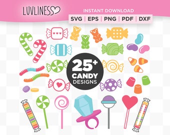 Set von 20 Candy SVG Bundle | Candy Süßigkeiten Lollipops svg, Gum Drops svg, Jelly Beans svg | Sofortiger Download für Cricut und Silhouette