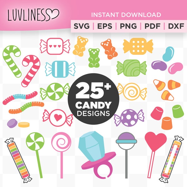 Set of 20 Candy SVG Bundle | Candy Sweets Lollipops svg, Gum Drops svg, Jelly Beans svg  | Instant Download for Cricut and Silhouette