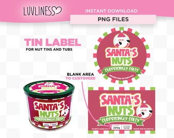 Santa's Nuts Nut Tin Label, Print Then Cut Template, Christmas Jar Label, Christmas Tin Label, Christmas Gag Gift, Christmas Nuts