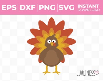 Thanksgiving Turkey SVG, Cute Turkey Clip Art, Instant Download SVG for Cricuit & Silhouette, png, eps, dxf, svg, pdf, Thanksgiving SVG