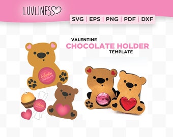 Bear Valentine Chocolate Holder SVG for Cricut & Silhouette, Valentine Candy Holder SVG, Bear SVG, Chocolate Box Template, Valentine Bear