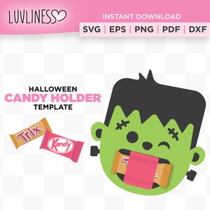 Halloween Candy Holder SVG for Cricut & Silhouette, SVG Frankenstein Candy Holder, Halloween Chocolate Bar Cover, SVG Halloween Treat Tags