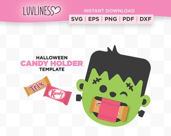 Halloween Candy Holder SVG for Cricut & Silhouette, SVG Frankenstein Candy Holder, Halloween Chocolate Bar Cover, SVG Halloween Treat Tags