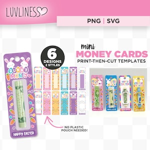 Mini cartão de dinheiro de Páscoa PNG, pacote de modelos imprimíveis SVG de suporte de dinheiro de Páscoa para Cricut, imprimir e cortar cartões de dinheiro de Páscoa, mini cartão de dinheiro
