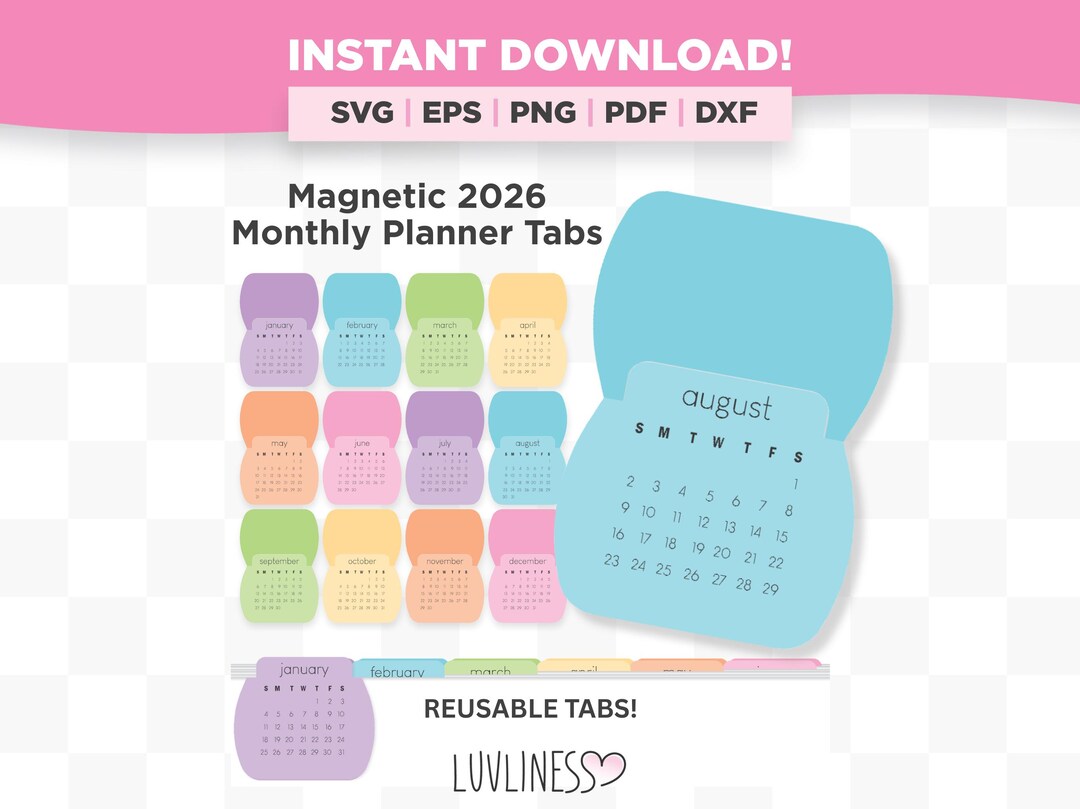 Magnetic Calendar Tabs 2026 for Planners and Journals, Monthly Tab ...