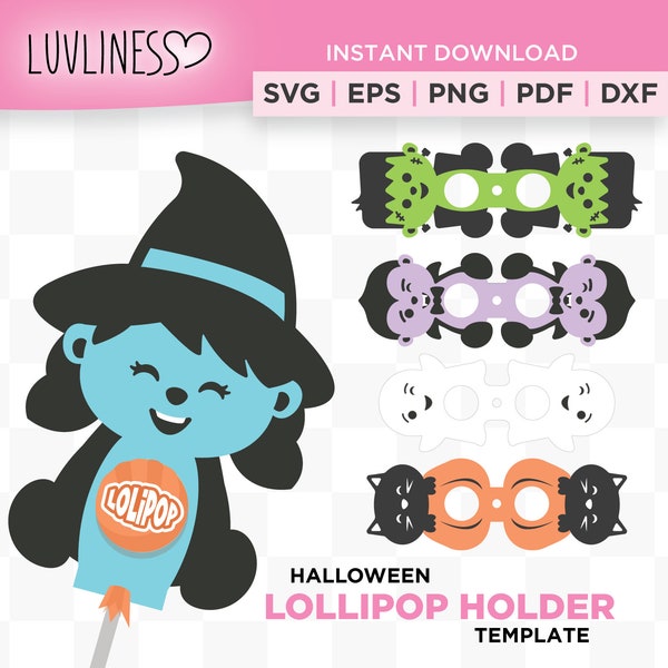 Porte-sucette d’Halloween SVG pour Cricut et Silhouette, Porte-bonbons d’Halloween SVG, Porte-sucette de sorcière SVG, Artisanat en papier d’Halloween