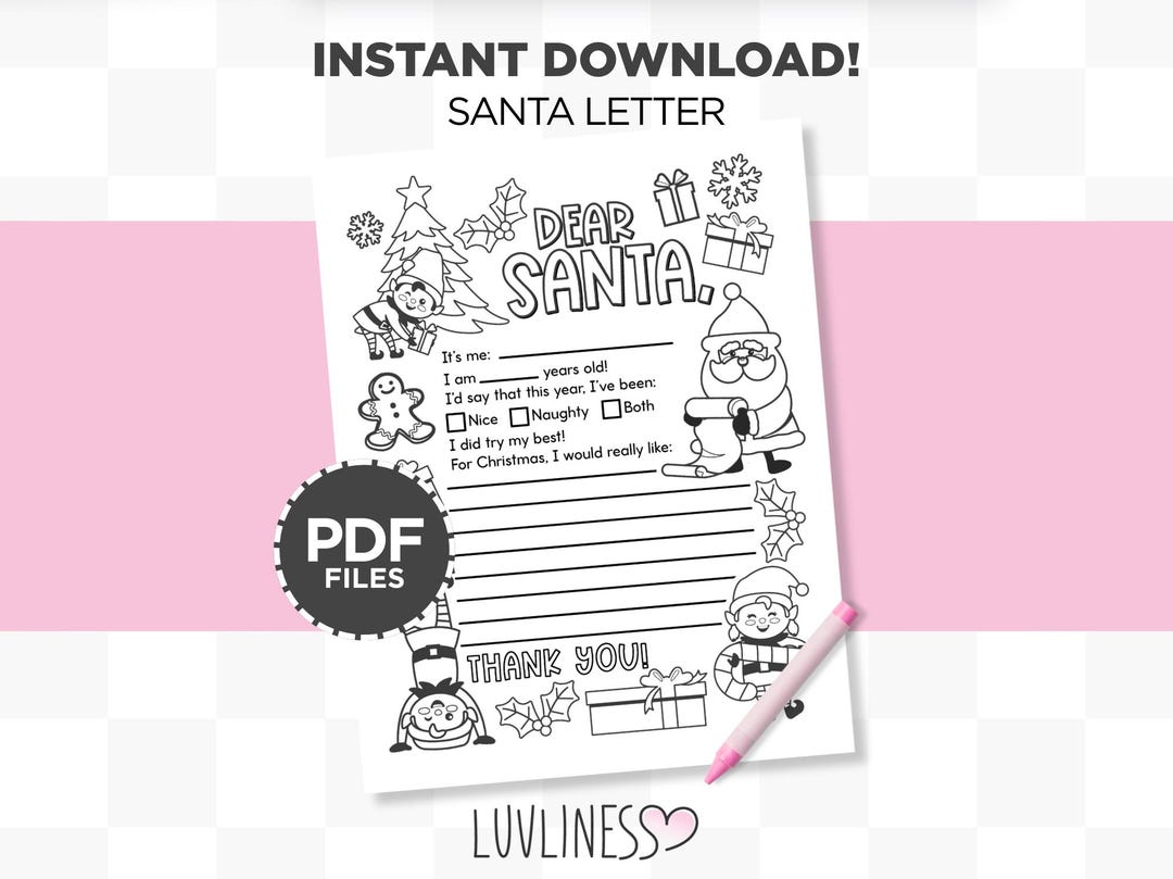 Letter to Santa Coloring Page Printable Christmas Wish List, Christmas ...