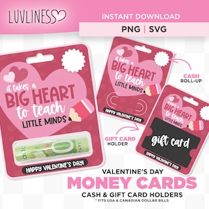 Valentine Teacher SVG Money Holder PNG, Print then Cut Template for Cricut, Teacher Valentine, Teacher Gift Card Holder for Valentine&#39;s Day