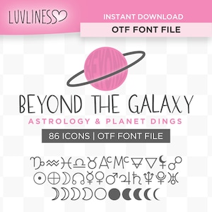Astrology Font, Zodiac & Planets Symbols, Instant Download, OTF Font, Celestial, Zodiac Dingbat Icons Font, Natal Chart, Human Design Font