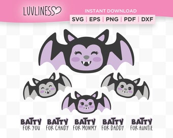 Set of 9 Bat SVG Bundle for Cricut & Silhouette, Batty for You PNG for Halloween Parties, SVG Bats for Halloween Decor, Batty for Mommy svg