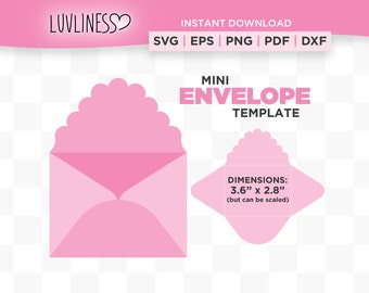 Mini geschulpte envelop sjabloon SVG, schaalbaar 3,6" x 2,8", Valentijn envelop SVG, instant download voor Cricut & Silhouette, envelop SVG