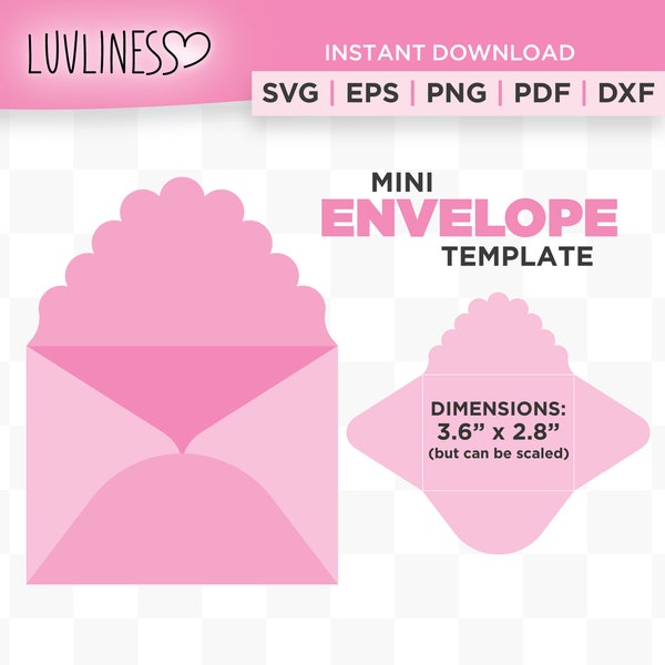 Mini Scalloped Envelope Template SVG,  Scalable 3.6" x 2.8", Valentine Envelope SVG,  Instant Download for Cricut & Silhouette, Envelope SVG