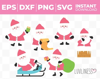 Set of 6 Santa SVG Bundle, Santa Sleigh SVG for Cricut & Silhouette, Vector Santa Sack PNG, Santa Claus svg Clip Art, Santa List svg