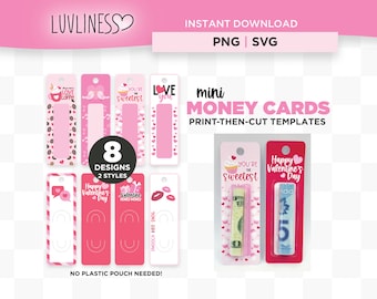 Mini Valentine Money Card Template PNG, Valentines Day Cash Holder