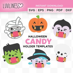 Halloween Süßigkeiten Halter SVG für Cricut & Silhouette, Halloween Schokoriegel Abdeckung, SVG Halloween Leckerei Tags, Halloween Süßigkeiten Halter Basteln