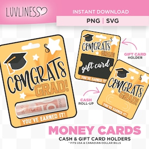 Tarjeta de dinero de graduación PNG, Plantilla imprimible, Descarga instantánea para Cricut, Imprimir luego cortar, Titular de la tarjeta de regalo de graduación, Titular de dinero de graduación
