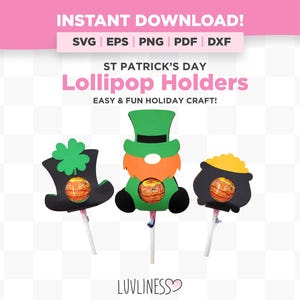 St Patrick's Day Lollipop Holder SVG, Leprechaun Candy Holder SVG, St. Pat's Party Favors