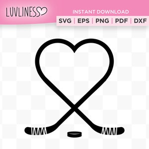 Bâton de hockey coeur SVG, SVG de la Saint-Valentin hockey, téléchargement immédiat pour Cricut & Silhouette, coeur de hockey SVG pour les fans de hockey