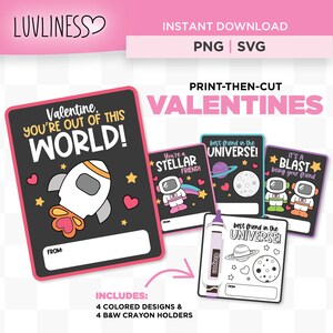 Cartes Space Valentine, cartes Valentine imprimables pour enfants et carte crayon Valentine pour Cricut Print-Then-Cut, Space Valentines for Kids Class