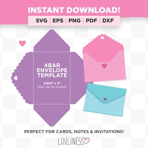 Scalloped Envelope Template with Heart Cut-Outs - Scalable Invitation Envelopes