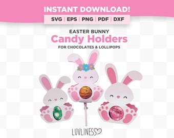 Porta huevos de Pascua con forma de conejito SVG, Porta piruletas de Pascua SVG, Porta chocolates de Pascua con forma de conejito SVG