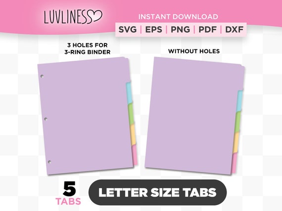 Letter Size Tab Dividers: 5 Tabs SVG, DIY Planner Tabs, Binder Index Tabs (Digital Download)