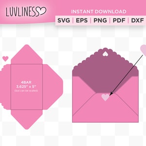 Scalloped Envelope Template with Heart Cut-Outs | Scalable 3.625" x 5.25" Invitation Envelopes | Instant Download for Cricut & Silhouette