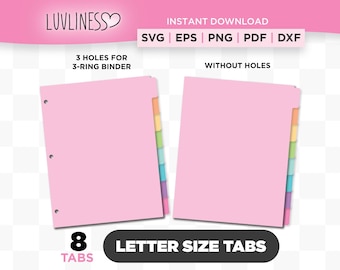 Letter Size Tab Dividers, 8 Tabs SVG, DIY Binder Tabs for Cricut & Silhouette, Customizable Tab Divider for Planner Tabs PNG
