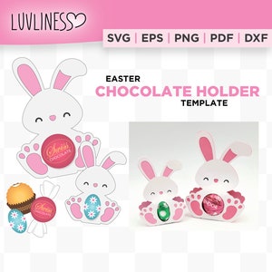 Soporte para huevos de Pascua de conejito SVG para Cricut & Silhouette, Soporte para dulces de Pascua SVG, Soporte para chocolate conejito de Pascua SVG, Soporte para chocolate de Pascua