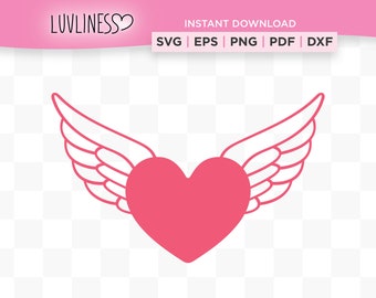 Heart With Wings Valentine's Day SVG for Cricut, Glowforge & Silhouette, Heart Wings SVG, Angel Wing with Heart SVG, Valentines Day Clip Art