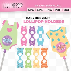 Baby Shower Lollipops, Baby Shower Party Favors SVG,  Instant Download for Cricut & Silhouette, Baby Shower Candy Favors, Baby Bodysuit SVG