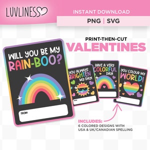 Cartes de Saint-Valentin arc-en-ciel, cartes de Saint-Valentin imprimables, cartes de Saint-Valentin PRIDE pour Cricut, impression puis découpe, LGTBQ+ Saint-Valentin, impression puis découpe