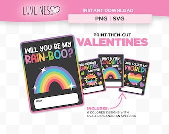 Rainbow Valentine Cards, Printable Valentine Cards, PRIDE Valentine Cards for Cricut Print-Then-Cut, LGTBQ+ Valentine Print-then-Cut