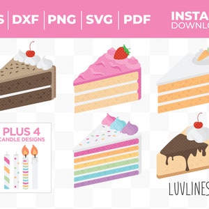 Pakiet SVG Tort Urodzinowy, Tort Marchewkowy, Tort Czarny Las, Tort Tęczowy, Sernik, Tort Krótki | Tort ze Świecami dla Cricut i Silhouette