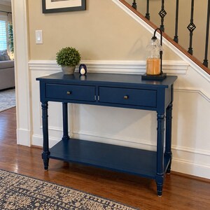 Retro Wood Console Table with Two Drawers and Shelf for Entryway Hallway