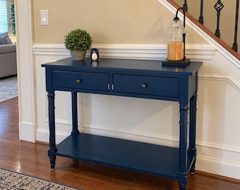 Retro Wood Console Table with Two Drawers and Shelf for Entryway Hallway
