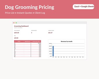 Prijsberekeningsprogramma voor hondenverzorging, Excel-sjabloon, directe offertes, klantenlogboek (digitale download)