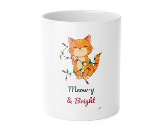 Christmas Cat Mug, Black Cat Coffee Mug, 11oz Coffee Cup