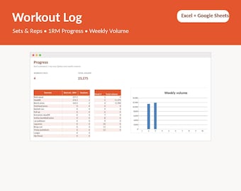 Spreadsheet voor trainingslogboek, sportschooltracker, voortgang krachttraining (Excel/Google Sheets)