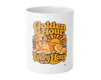 Golden Retriever Mug, Golden Hour Every Hour Coffee Cup (11oz)