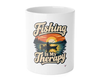 Fishing Is My Therapy Mug, Bass Fishing Gift for Men (11oz)