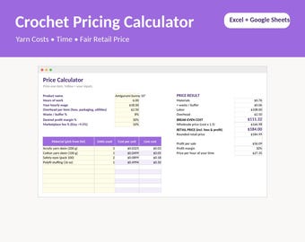 Spreadsheet voor het berekenen van haakprijzen, garenkosten en benodigde tijd (Excel/Google Sheets)